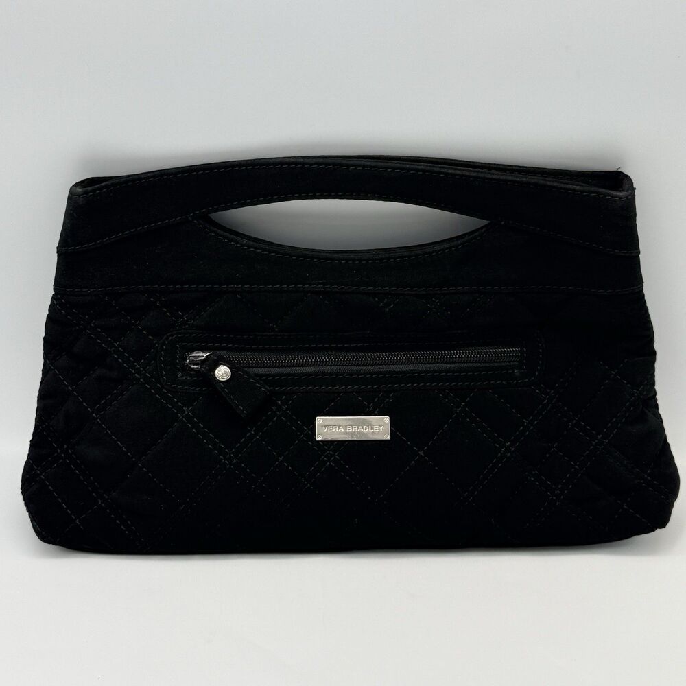 Vera Bradley Black Quilted Magnetic Clutch Purse Handheld Bag Zebra Lining Y2K